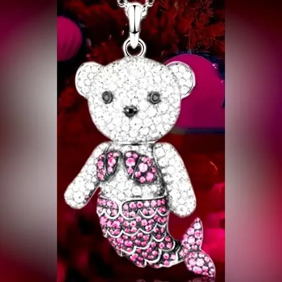 Mermaid lover necklace Sparkling Mermaid Bear Pendant Necklace 18 inches - Picture 1 of 2
